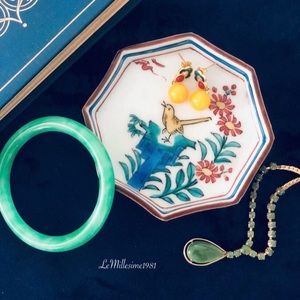 Japanese Signed Fuku Mark Ko Kutani Porcelain Trinket Small Dish Edo Period